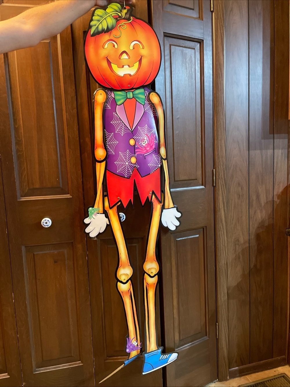 Skeleton Halloween Diecut Jointed Jack O Lantern Decoration Purple Vintage 22”